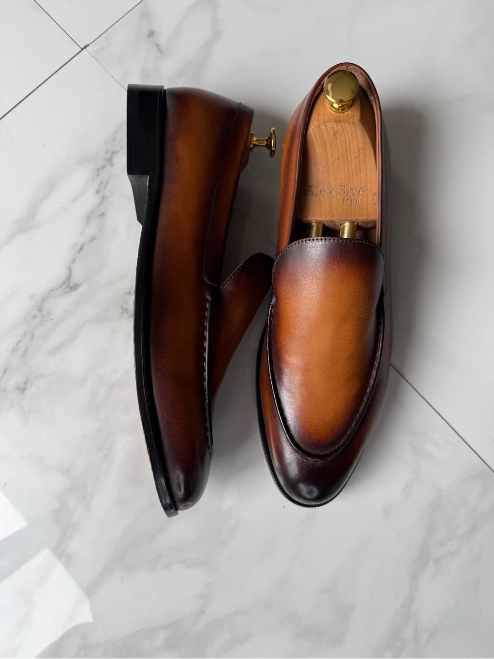 Men's Burnished Brown Leather Slip-On Loafers